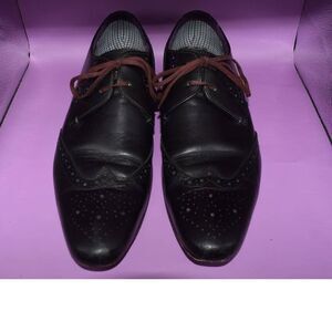 Ted Baker Black Leather Wing Tip Derby - 10.5